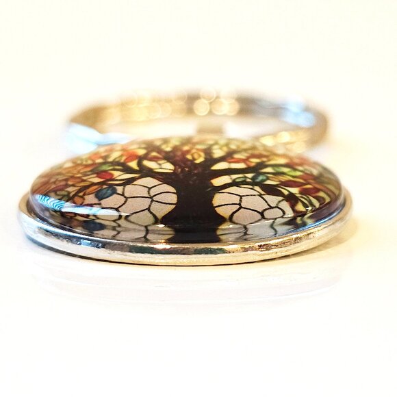 Stained Glass Tree of Life Keychain Colorful Glass Dome Charm with Mosaic Design - Picture 3 of 4